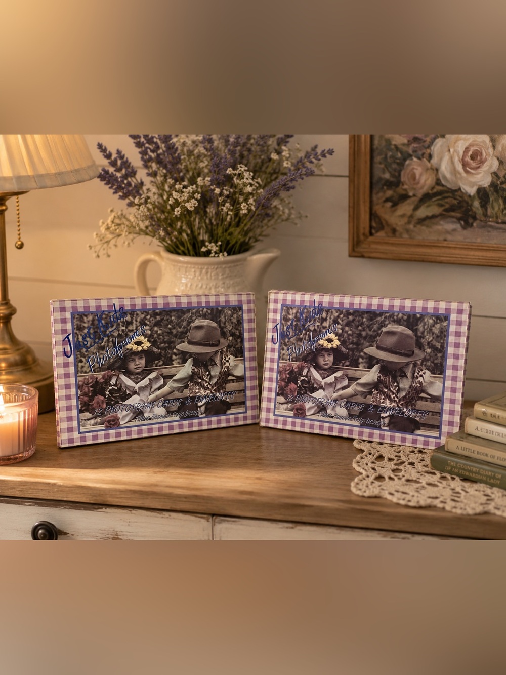 NEW Purple White Gingham Picture Frame Set Cottagecore Farmhouse Decor
